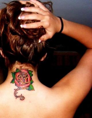 Rose Tattoo Back Of Neck